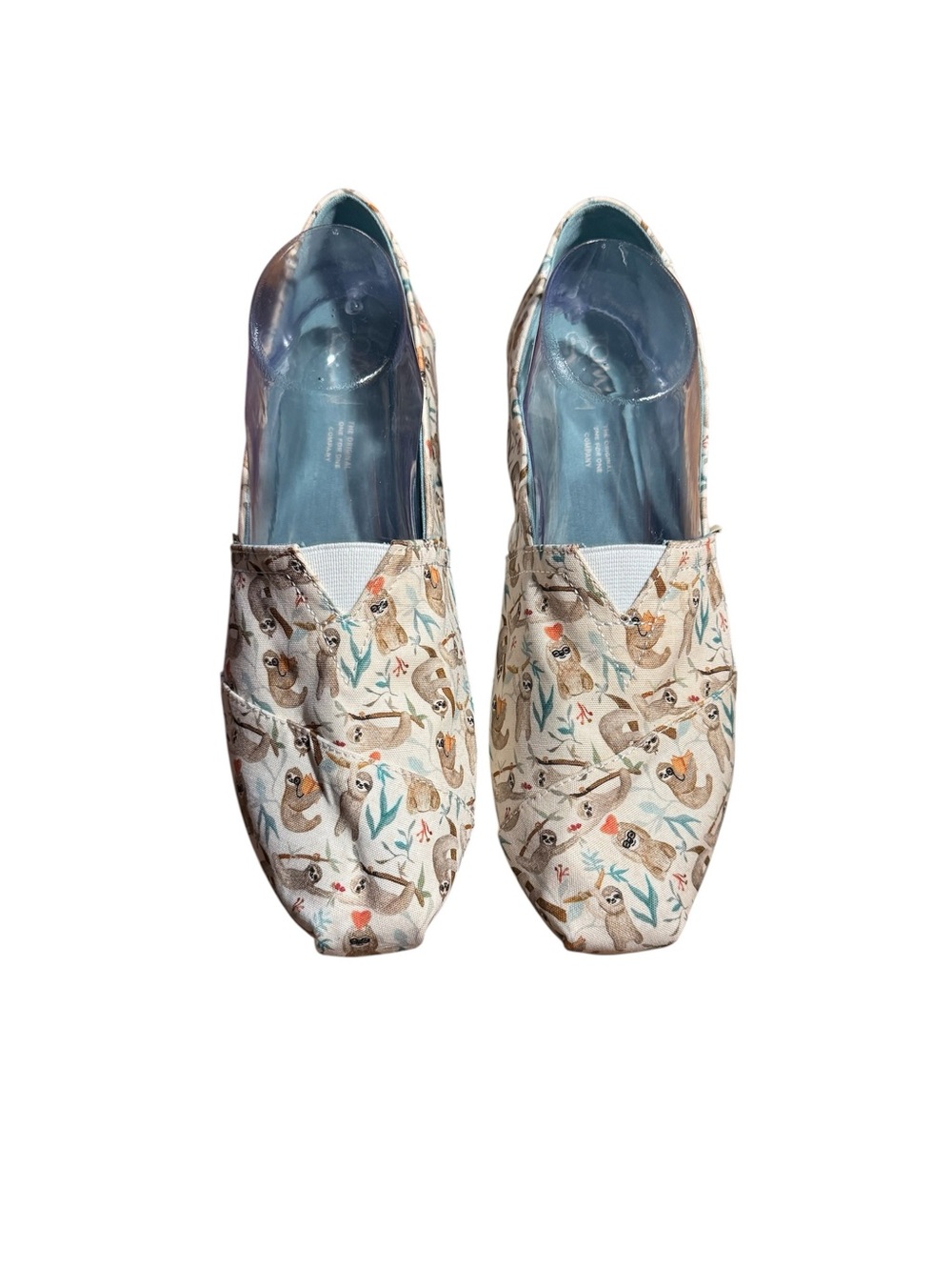 New with Tags TOMS Alpargata Slip-On Flats Canvas Cream with Sloth Print